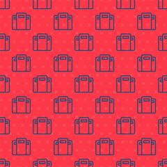 Blue line Police assault shield icon isolated seamless pattern on red background. Vector.