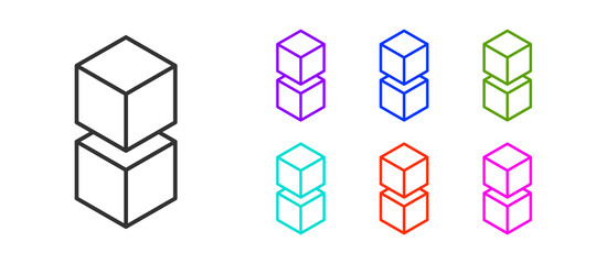 Black line Blockchain technology icon isolated on white background. Cryptocurrency data. Abstract geometric block chain network technology business. Set icons colorful. Vector.