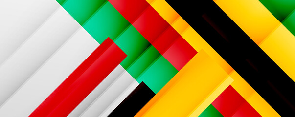 Geometric abstract backgrounds with shadow lines, modern forms, rectangles, squares and fluid gradients. Bright colorful stripes cool backdrops