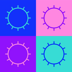 Pop art line Sun icon isolated on color background. Summer symbol. Good sunny day. Vector.