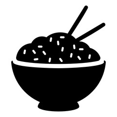 
Rice bowl with spoon, icon design of boiled rice 
