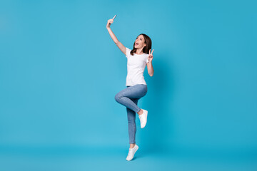 Full length body size view of her she attractive pretty slim fit thin funky cheerful cheery girl...