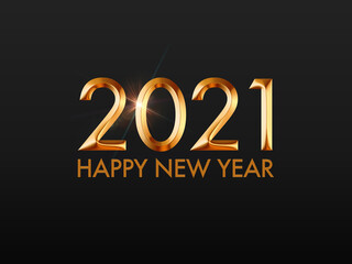 Golden Happy New Year 2021 on Black Colour Background 3d Illustration, 3D rendering typography