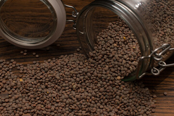 Organic lentil legume in glass jar