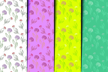 Fototapeta na wymiar Beautiful floral seamless pattern in different colors. Bright vector pattern. For convenience, all three patterns have been added to the Swatches palette.