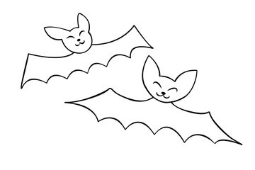 Cute bat drawn in cartoon doodle style. Vector outline illustration isolated on white background. For coloring book page, halloween design, greeting card, motor development