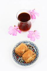 traditional Oriental sweetness of baklava on a decorative plate