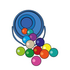 colorful balls and buckets, vector illustration 