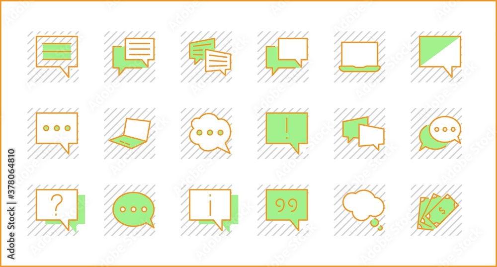 Poster set of speech bubble chat vector lines of icons. editable stroke. 32x32 pixels.
