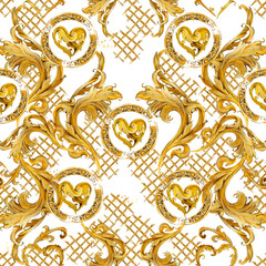 golden lace eamless pattern. Watercolor vintage gold lace ornament. luxury textile print
