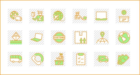 International Customs Day Set Line Vector Icons. Editable Stroke. 32x32 Pixel Perfect