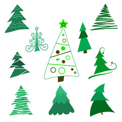Collection of Christmas trees, modern flat design.