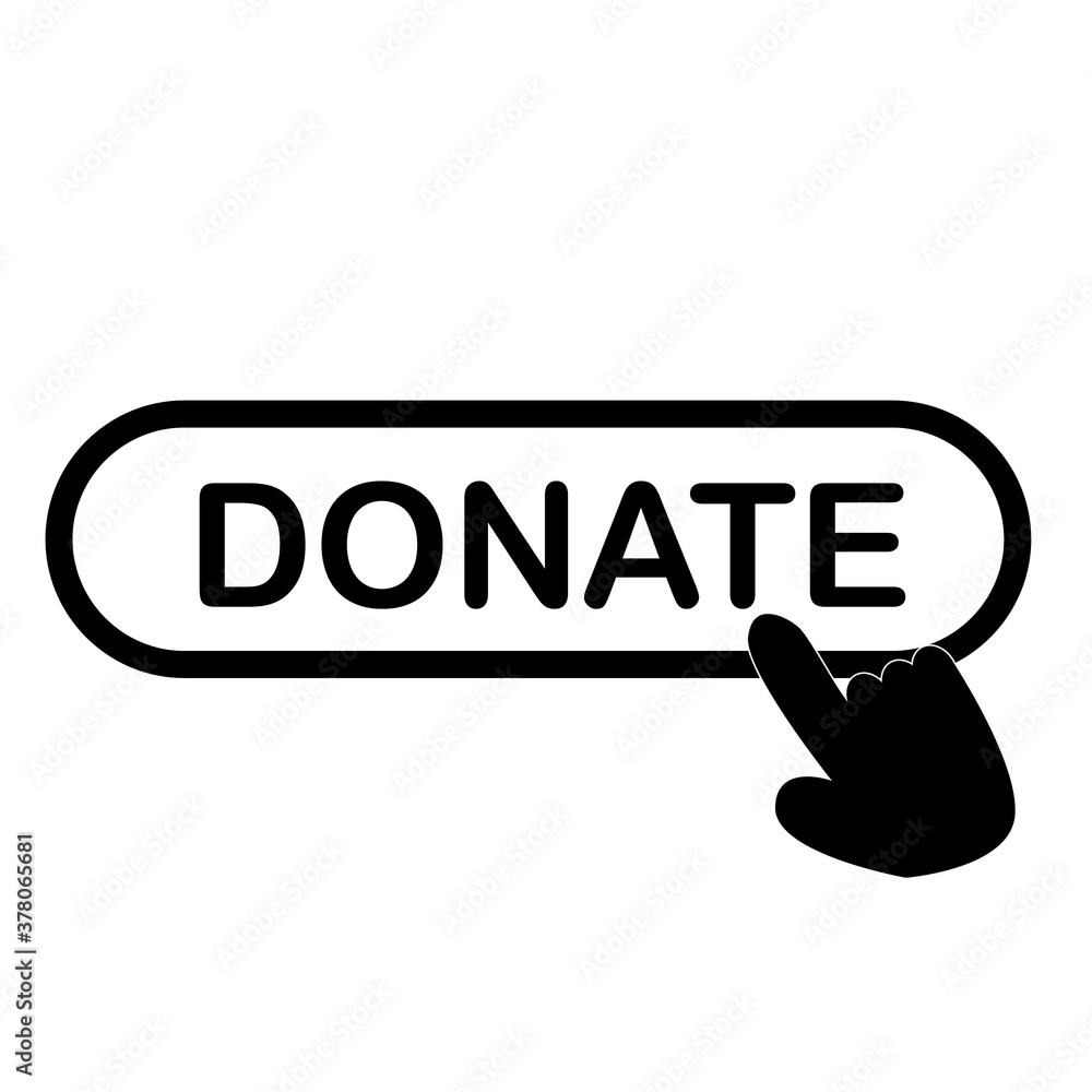 Poster cursor click to the donate button on white background. hand push on donate button. concept of benefi