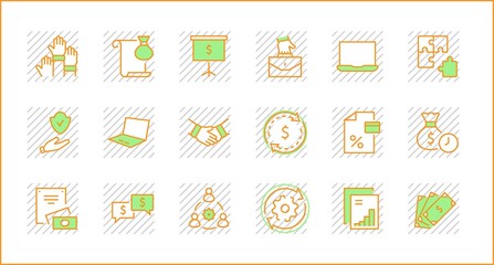 Set of Business Cooperation Vector Line Icons. Contains such Icons as Puzzle, Partnership, Money, Handshake, Dollars, Team, Synergy, Work, Interaction and more.Editable Stroke. 32x32 Pixel Perfect.