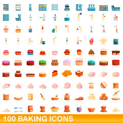 100 baking icons set. Cartoon illustration of 100 baking icons vector set isolated on white background