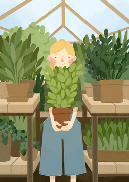 The person holding a potted plant