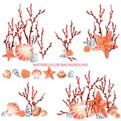 sea coral watercolor illustration. underwater background for design
