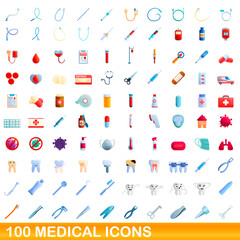 100 medical icons set. Cartoon illustration of 100 medical icons vector set isolated on white background