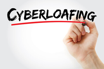 Cyberloafing text with marker, technology concept background