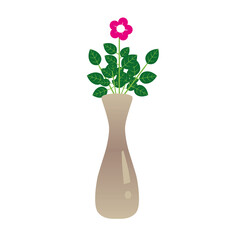 flowers in a vase, white background color illustration 
