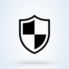Cyber security and data protection sign icon or logo line. Safety system concept. Virus protection or Guard badge outline vector illustration.