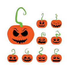 Set pumpkins for Halloween with various face expression
