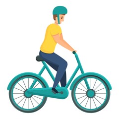 Man ride bike with helmet icon. Cartoon of man ride bike with helmet vector icon for web design isolated on white background