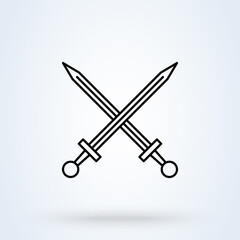 knight swords sign icon or logo line. Long sword concept. sword simple shapes outline vector illustration.