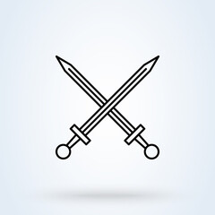 knight swords sign icon or logo line. Long sword concept. sword simple shapes outline vector illustration.