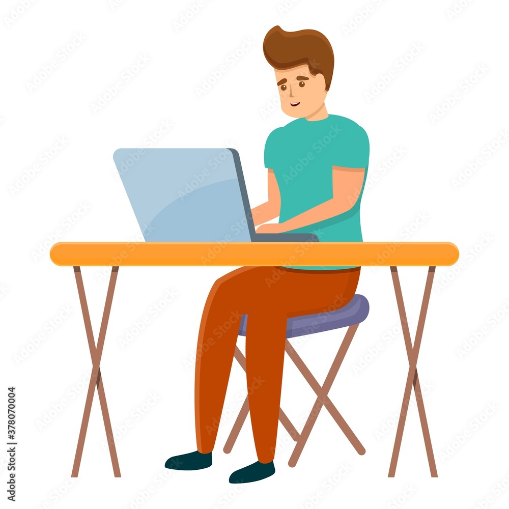 Poster computer home work icon. cartoon of computer home work vector icon for web design isolated on white 