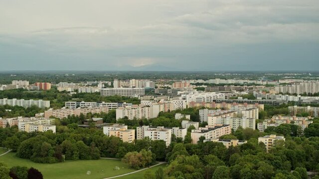 Scenic view Ostpark and cityscape, Munich, Bavaria, Germany