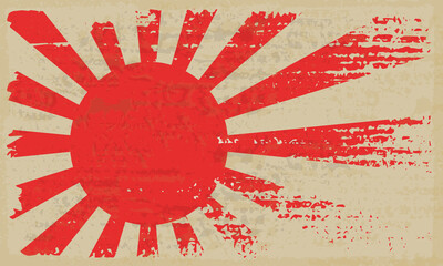 Japanese flag symbol of rising sun. Vintage grunge flag of Japan.