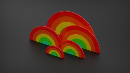 3d illustration render rainbows on dark blue background