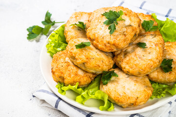Chicken cutlet in the plate.
