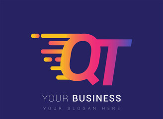 Initial Letter QT speed Logo Design template, logotype company name colored yellow, magenta and blue.for business and company identity.