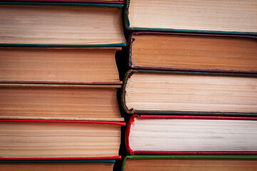 background of hardback books close up