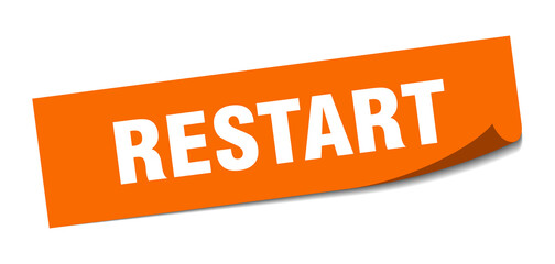 restart sticker. square isolated label sign. peeler