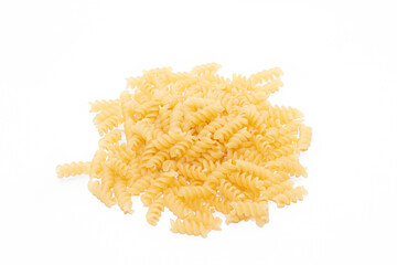 Fusilli macaroni placer . Macaroni pile placer. Article about pasta. Copy space.