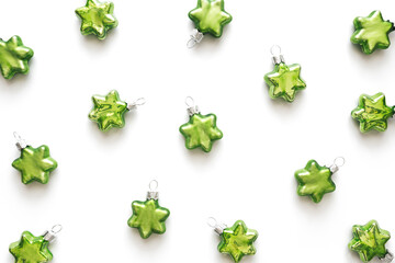 Green Stars (Christmas Baubles) Isolated On White - 378074861