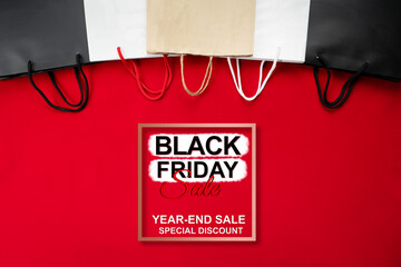 black friday sale, shopping bag on red background