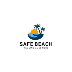 Creative illustration beauty beach with hand sign modern minimalist  logo design Vector