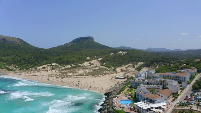 Beach with hotels, Cala Agulla, Cala Mesquida, Mallorca, Spain