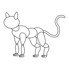 Figure of a cat. Vector silhouette of a cat made of lines and circles on a white isolated background.