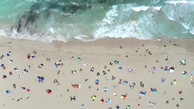 Aerial view of beach, Cala Agulla, Cala Mesquida, Mallorca, Spain