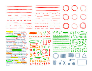 Vector Correction Marks Set Isolated on White Background, Sketched Design Elements Collection.