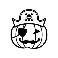 halloween pumpkin with pirate hat and patch line style icon