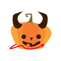 halloween devil pumpkin with horns and tail flat style icon