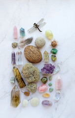 gemstones crystals and nature magic things. Esoteric and life balance concept. Witchcraft Ritual.