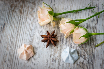 Creamy fruit cake with white filling with orange chips, dried fruits, decorated with mint