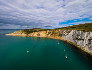 Aerial panoramic view of the Needles of Isle of WIght